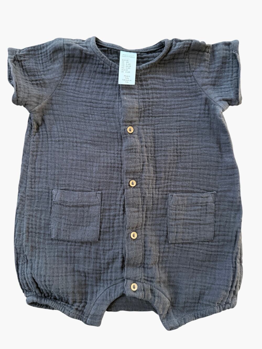 H&M Organic Cotton Gauze Button Romper Unisex 6M